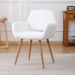 homvent faux fur home desk chair no wheel furry makeup vanity chair girls desk chair with wood-like metal legs comfy cute leisure arm chair for bedroom living room