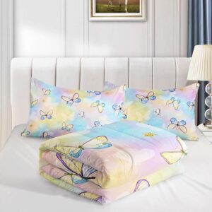 Datura home Kids Comforter Set Butterflies Printed Pattern Bedding Set with 1 Comforter and 2 Pillowcases for Girls Boys Bedroom All Season(Butterflies5 Twin)