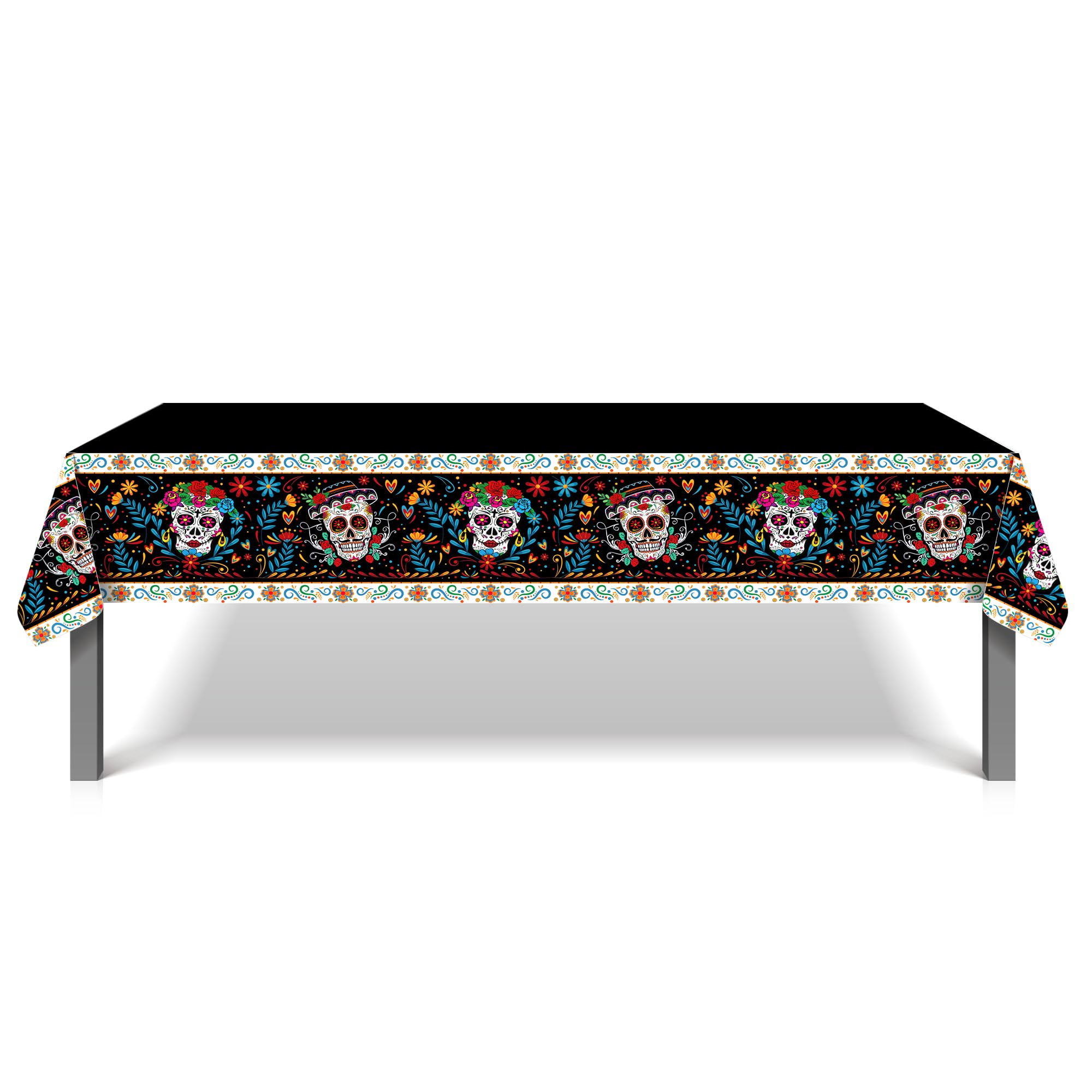 1 Pieces Day of the Dead Party Plastic Tablecloth 54 x 87 Inch Colorful Skull Long Rectangular Table Cover for Buffet, Fiesta Flowers Party Holiday Dinner, Picnic Tablecloth for Kitchen Event Use