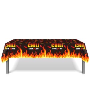 1 Pieces Chili Hot Pot Party Plastic Tablecloth 54 x 87 Inch Cook Off Long Rectangular Table Cover for Buffet, Mexican Chili Baby Shower Party Holiday Dinner, Picnic Tablecloth for Kitchen Event Use