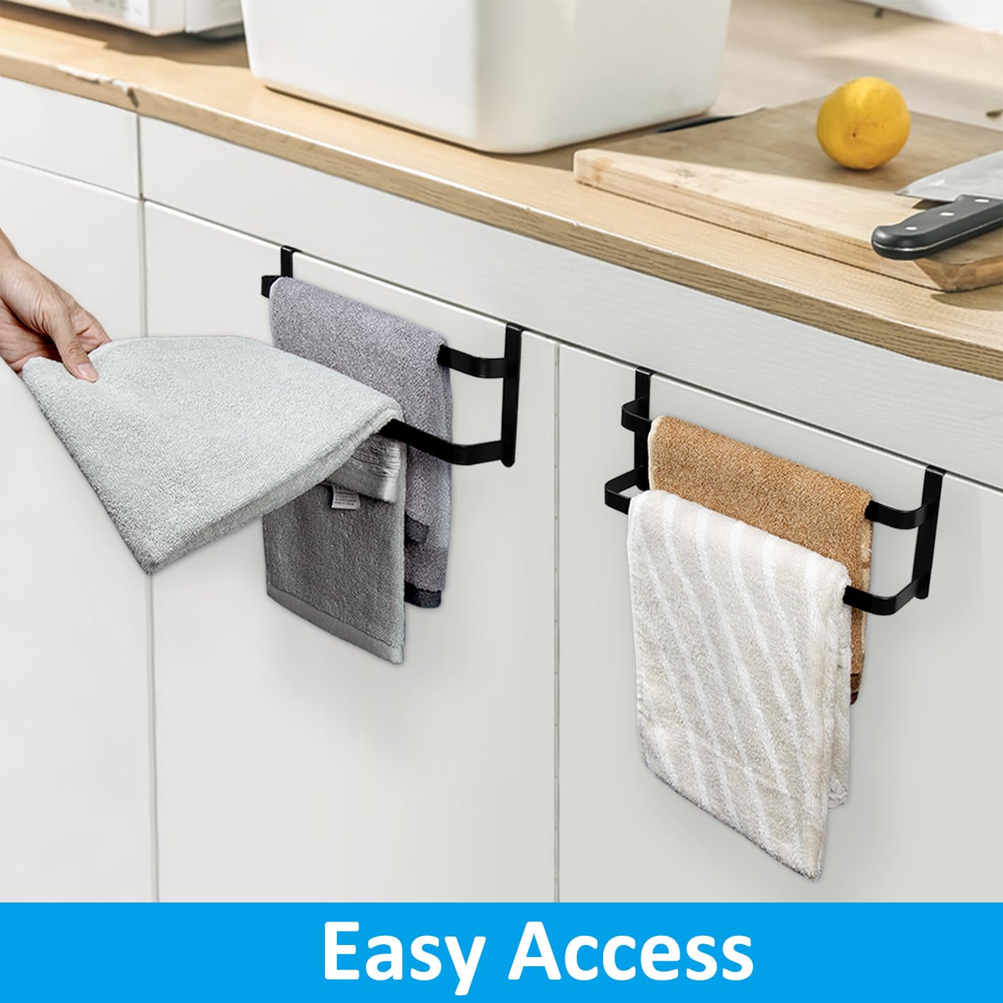 RedCall 2 Pack Towel Holder for Kitchen Cabinet,Two-Tier Kitchen Towel Rack,Steel Over Cabinet Door Towel Bar,Double Towel Bar Rack for Bathroom Cupboard,Holds Hand/Dish Towels & Washcloths