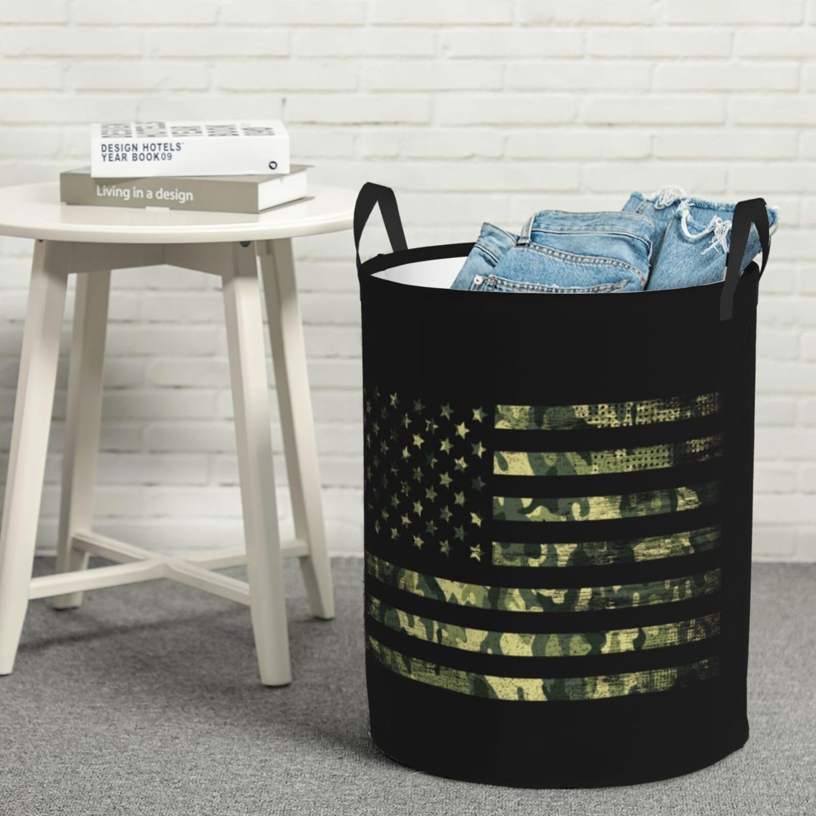 Xioaidjaa Laundry Basket Camo American Flag Laundry Hamper Waterproof Idea Hampers for Laundry,Large Collapsible Laundry Baskets with Handle Suitable for Bedroom Bathroom Utility Room Kitchen