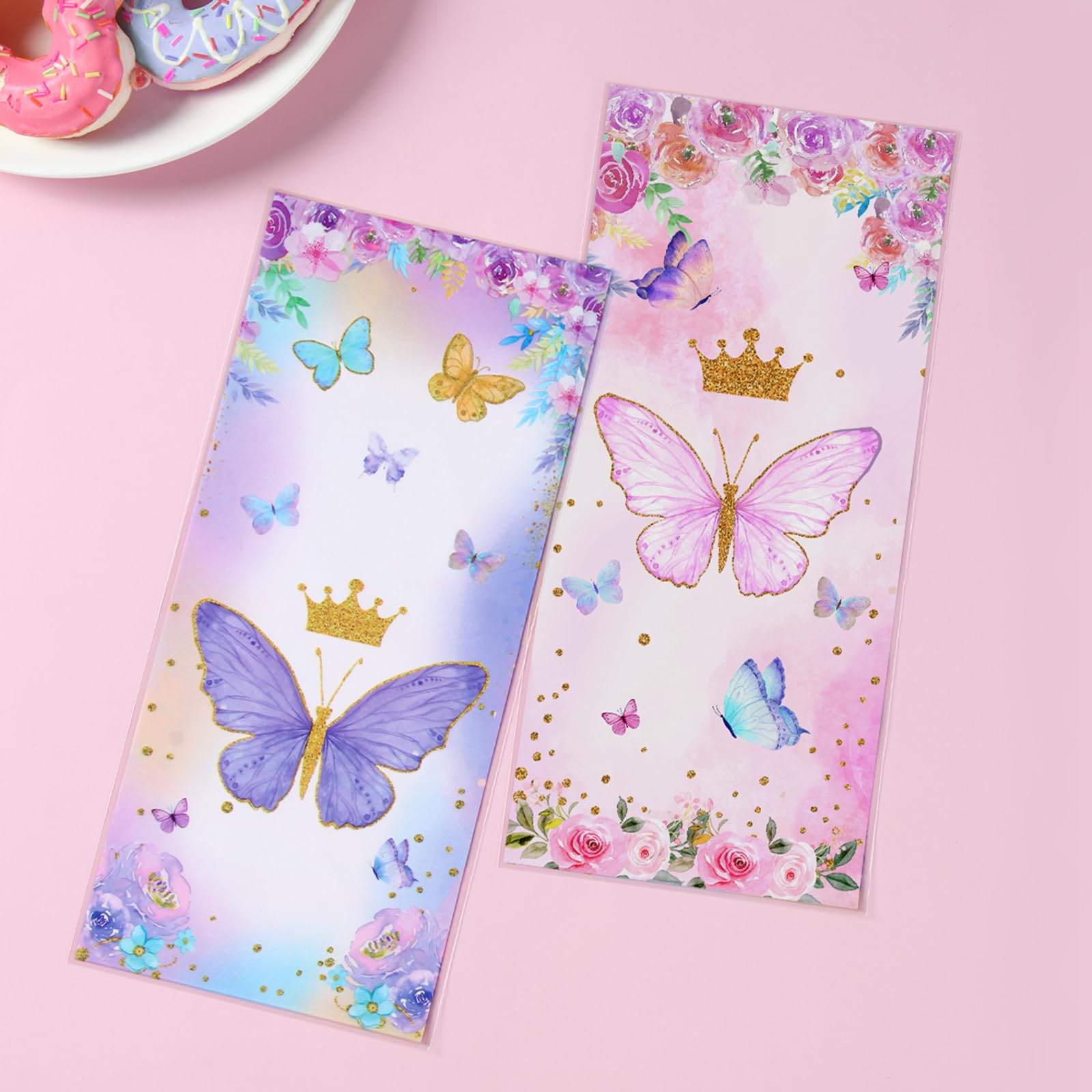 Purple Pink Butterfly Candy Bag - 100pcs Pink and Purple Gift Wrap Clear Gift Bags Candy Bags Cookie Bags Party Favor Bags for Bakery, Birthday, Wedding, Baby Shower Party Decoration