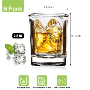 Hlukana 6 Pack Heavy Base Shot Glasses Set, 2.2 oz Clear Shot Glasses Bulk, Tequila Shot Glass, Square Shot Glass, Espresso Shot Glass for Vodka, Whiskey, Tequila, Espressos, Spirits & Liquors