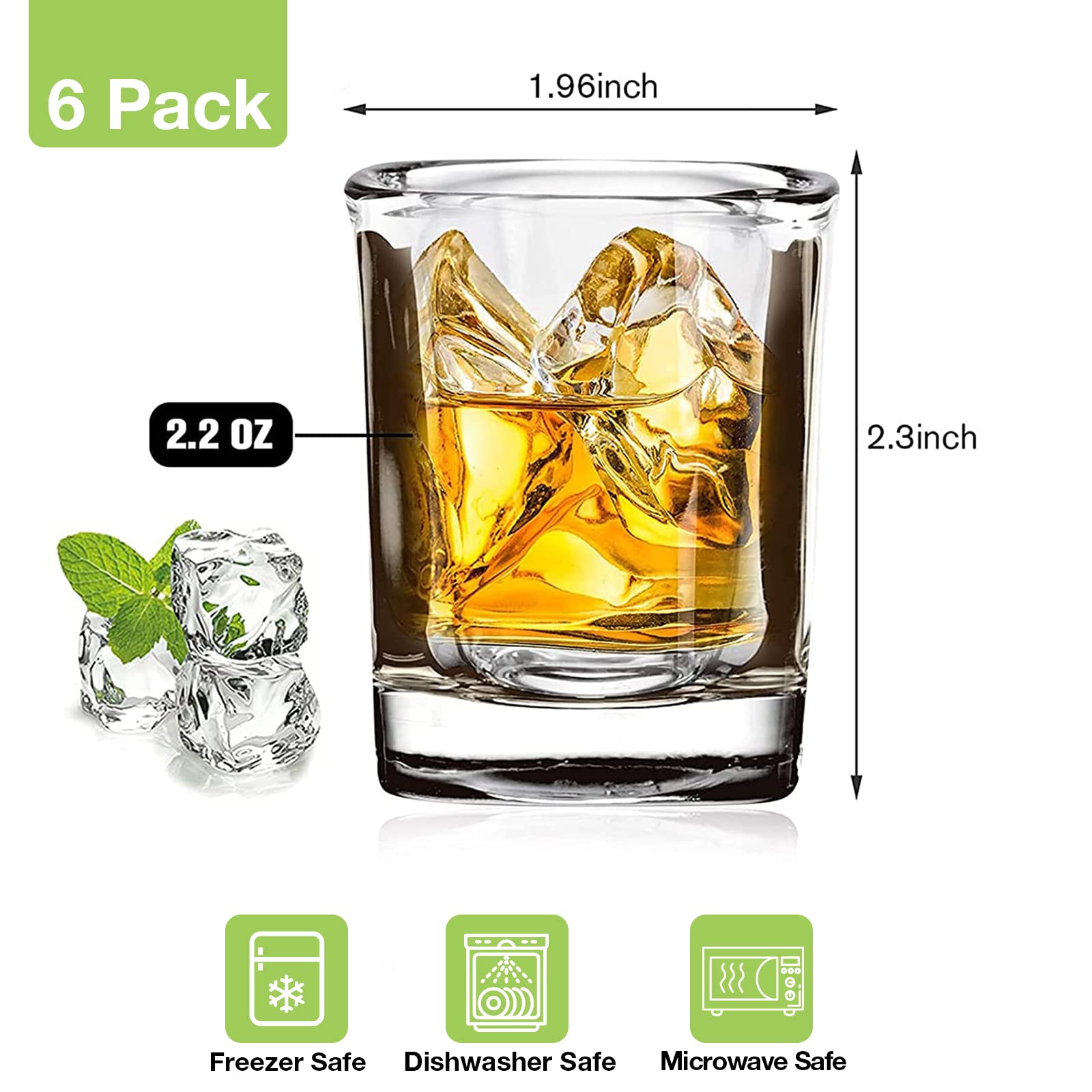 Hlukana 6 Pack Heavy Base Shot Glasses Set, 2.2 oz Clear Shot Glasses Bulk, Tequila Shot Glass, Square Shot Glass, Espresso Shot Glass for Vodka, Whiskey, Tequila, Espressos, Spirits & Liquors