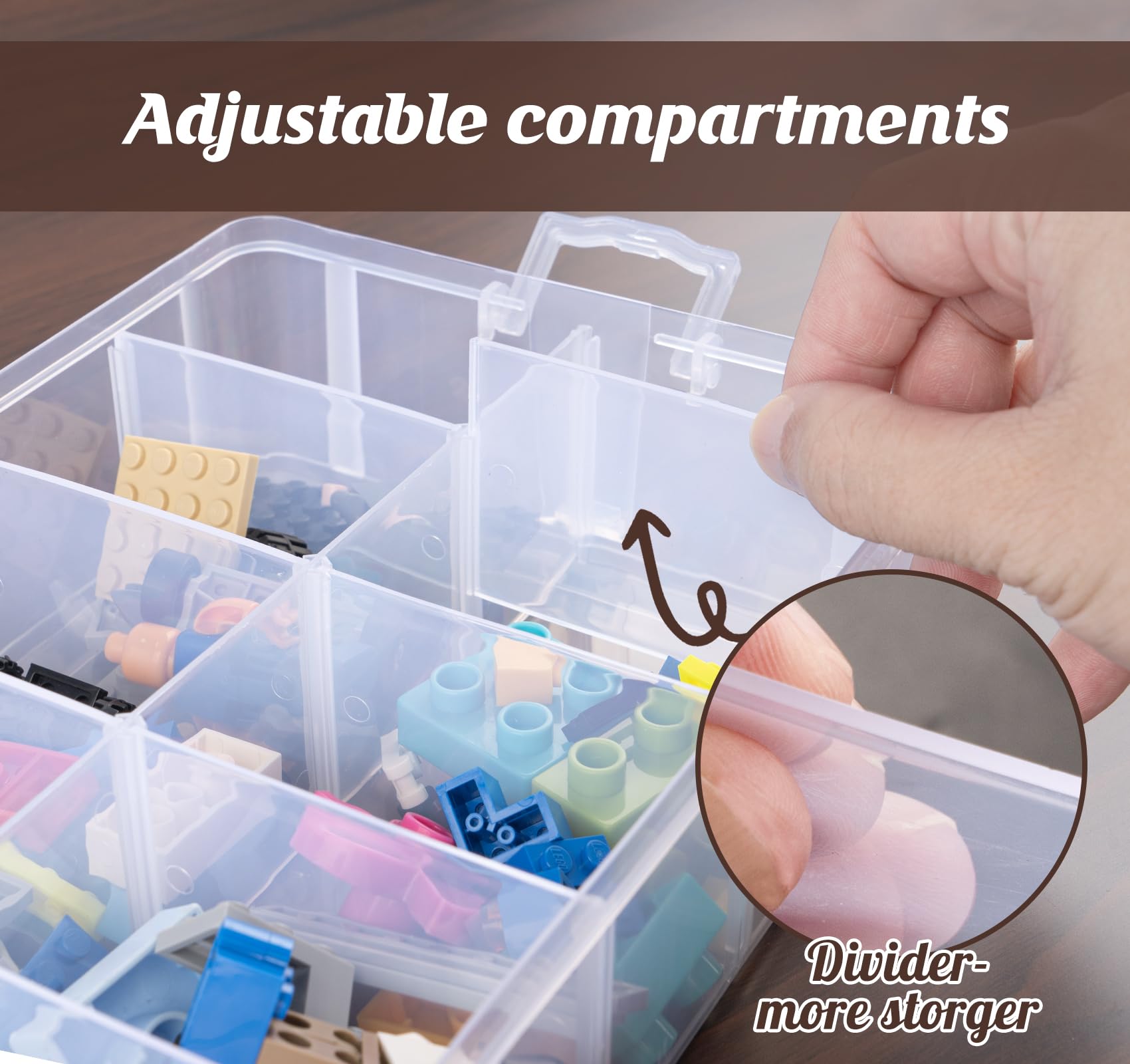 Anstore Storage Box with Compartments, Reinforced 3-Tier Clear Plastic Craft Storage Box with Lids, Practical Sorting Box for Crafts, Jewelry, Toy building blocks(Medium)