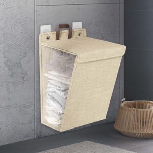 Collapsible Hanging Laundry Basket Wall Mounted Laundry Storage Basket with Carry Handle, Large Capacity Laundry Hamper for Bedroom, Blanket, Beige Medium