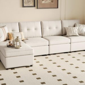 LINSY HOME Oversized Modular Sectional Sofa, RUBIK III 4 Seat Modular Sofa with Ottoman, L Shaped Corner Couch with Storage, All Covers Changeable Washable, Beige