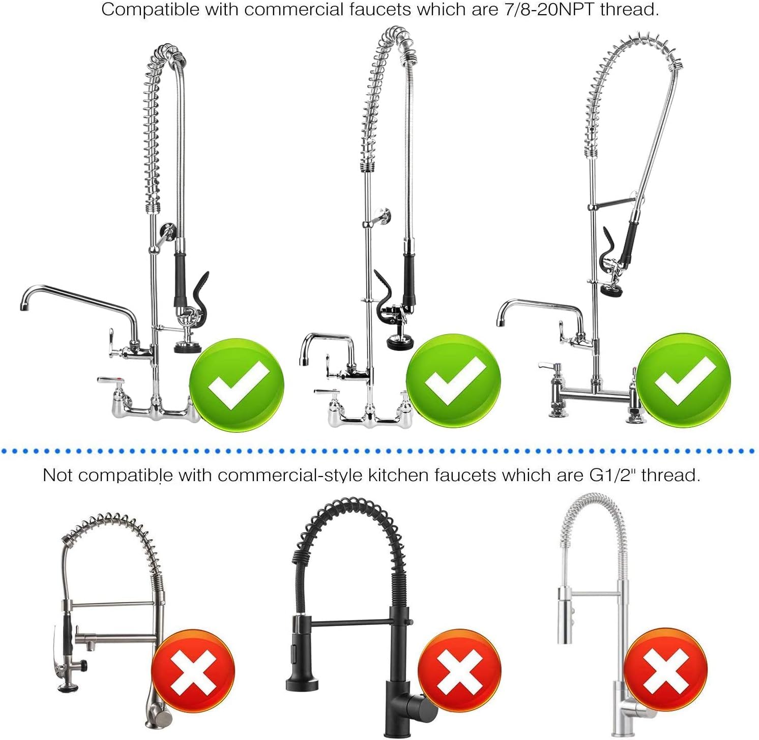 COOLWEST Commercial Pre-rinse Sprayer with Hose 38 Inch Flexible Stainless Hose with Spray Valve Head Replacement Kit for Wall Mount Commercial Kitchen Sink Faucet