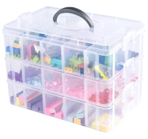 anstore storage box with compartments, reinforced 3-tier clear plastic craft storage box with lids, practical sorting box for crafts, jewelry, toy building blocks(medium)