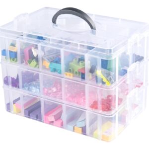 Anstore Storage Box with Compartments, Reinforced 3-Tier Clear Plastic Craft Storage Box with Lids, Practical Sorting Box for Crafts, Jewelry, Toy building blocks(Medium)