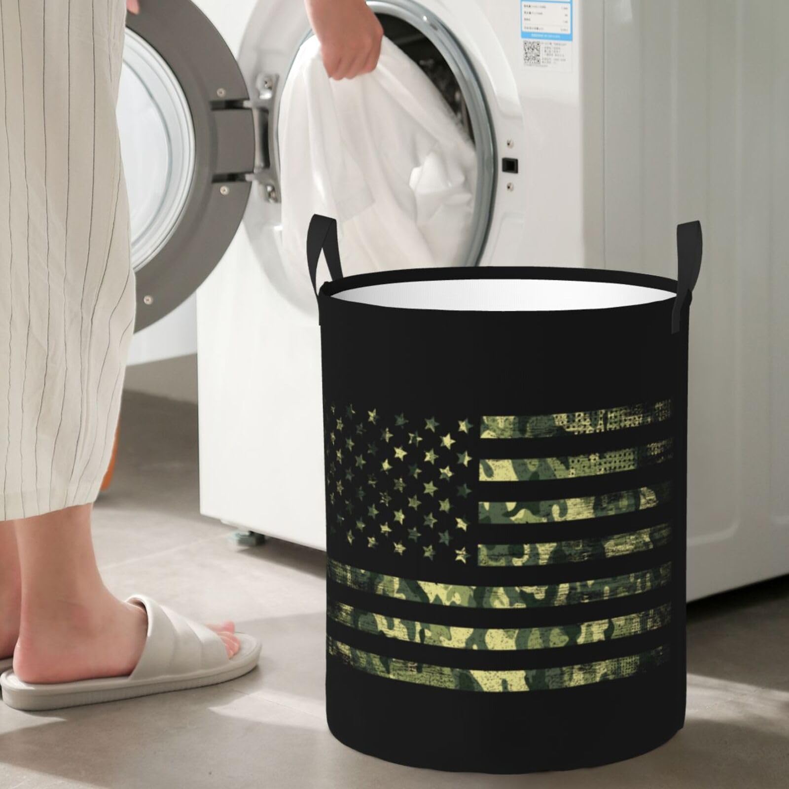 Xioaidjaa Laundry Basket Camo American Flag Laundry Hamper Waterproof Idea Hampers for Laundry,Large Collapsible Laundry Baskets with Handle Suitable for Bedroom Bathroom Utility Room Kitchen