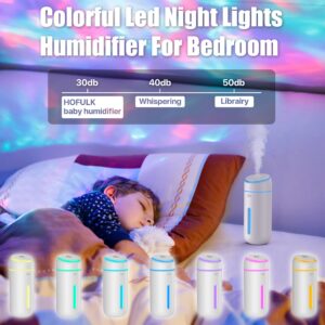 HOFULK Small Humidifiers for Bedroom Nightstand Room 400ML USB Humidifer Plant Cool Mist Humidifier Easy Clean Travel Mini Portable Personal Desk Car Quiet Auto Shut-off Air Humidifier with Led Lights