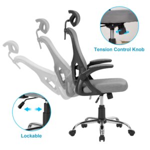 VECELO High Back Ergonomic Office Chair with Adjustable Headrest Armrest, Mesh Lumbar Support, Swivel Wheels for Home Study Work, Gray