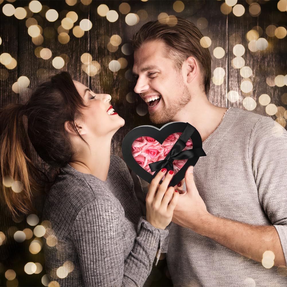 Black Heart Shaped Boxes for Flower Arrangements Heart Boxes for Flowers Set of 4 Nesting Gift Boxes with Clear Lids for Present, Valentine's Day, Mother's Day, Bridesmaid, Proposal, Wedding,