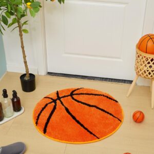 Tinideya 3 Pcs Football Sports Rug Round Basketball Bathroom Rug Non Slip Baseball Bathroom Mat Decorative Football Area Rug Indoor Carpet for Bedroom Living Room Floor Chair Rooms Decor