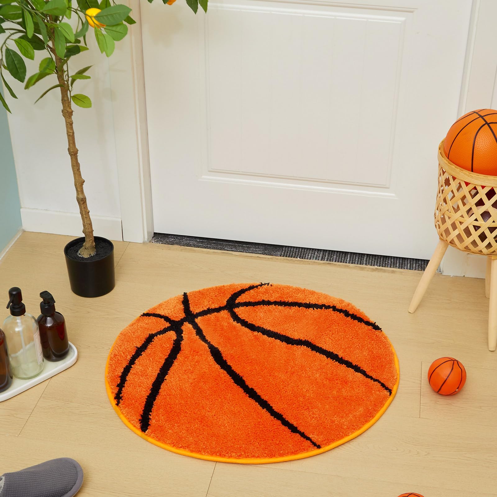 Tinideya 3 Pcs Football Sports Rug Round Basketball Bathroom Rug Non Slip Baseball Bathroom Mat Decorative Football Area Rug Indoor Carpet for Bedroom Living Room Floor Chair Rooms Decor