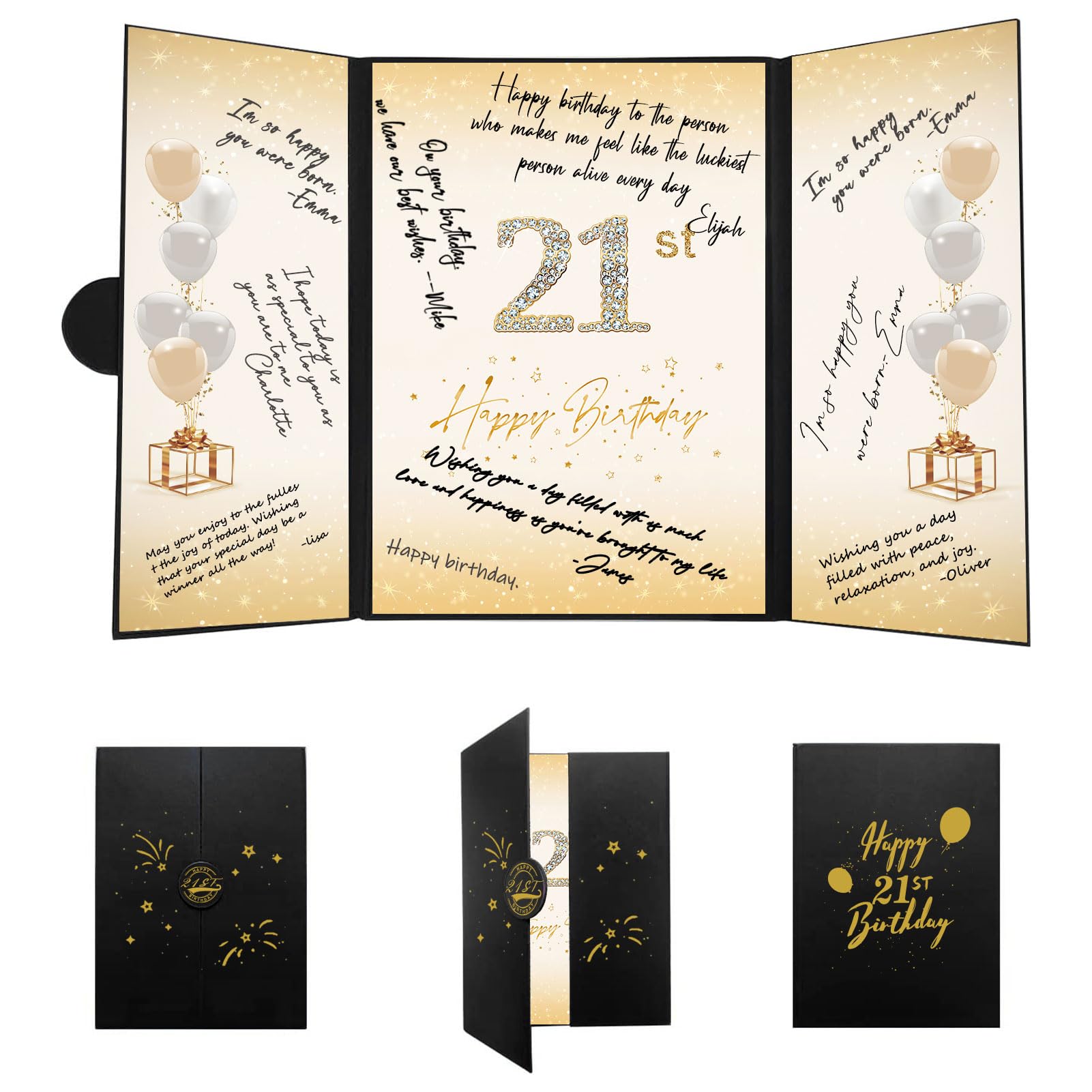 Crenics 21st Birthday Decorations for Her or Him, Creative 21st Birthday Guest Book Alternative, Black and Gold 21st Birthday Signature Book 18 x 12 inch, Great 21 Birthday Gifts for Men or Women