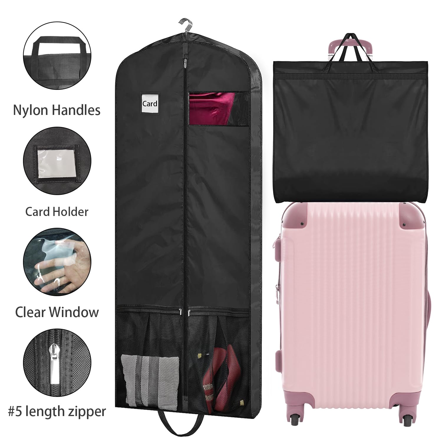 BH7STAR Dress Bags for Gowns Long, 65" Dress Garment Bags for Hanging Clothes, Dress Bags for Closet Storage and Traveling, Foldable Dress Cover