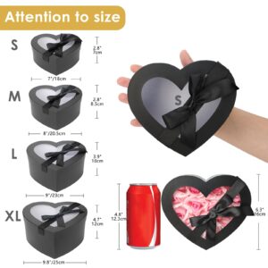 Black Heart Shaped Boxes for Flower Arrangements Heart Boxes for Flowers Set of 4 Nesting Gift Boxes with Clear Lids for Present, Valentine's Day, Mother's Day, Bridesmaid, Proposal, Wedding,