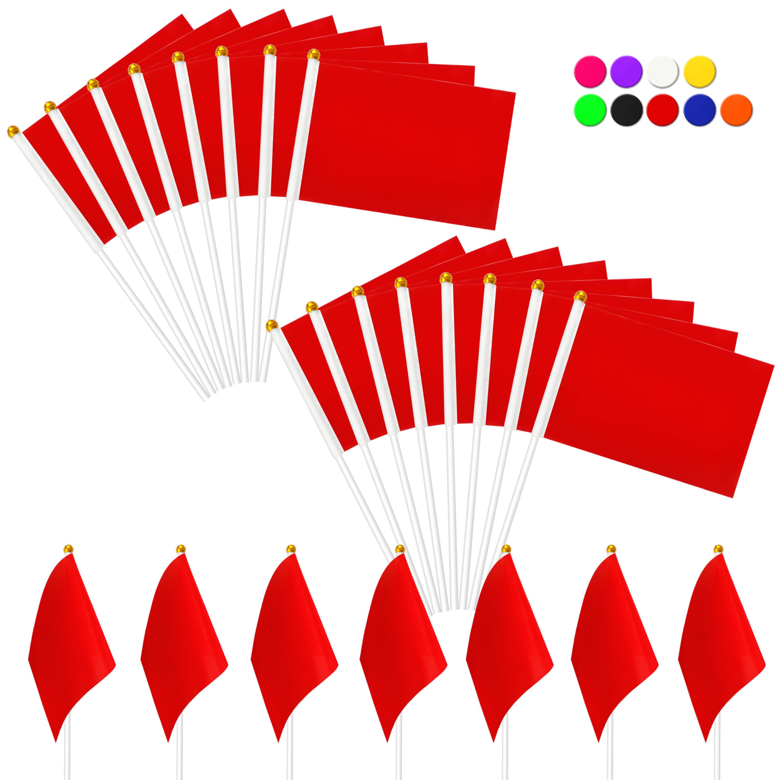 KERDA 25 Pack Solid Red Flags Small Mini Red DIY Graffiti Flags on Stick,Party Decorations for Grand Opening,Kids Birthday,Carnival,5x8 Inches