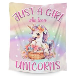 unicorn blanket - soft fuzzy throw blankets for girls - 50"x60" throw size blanket for bed & couch - pink cute throws gifts