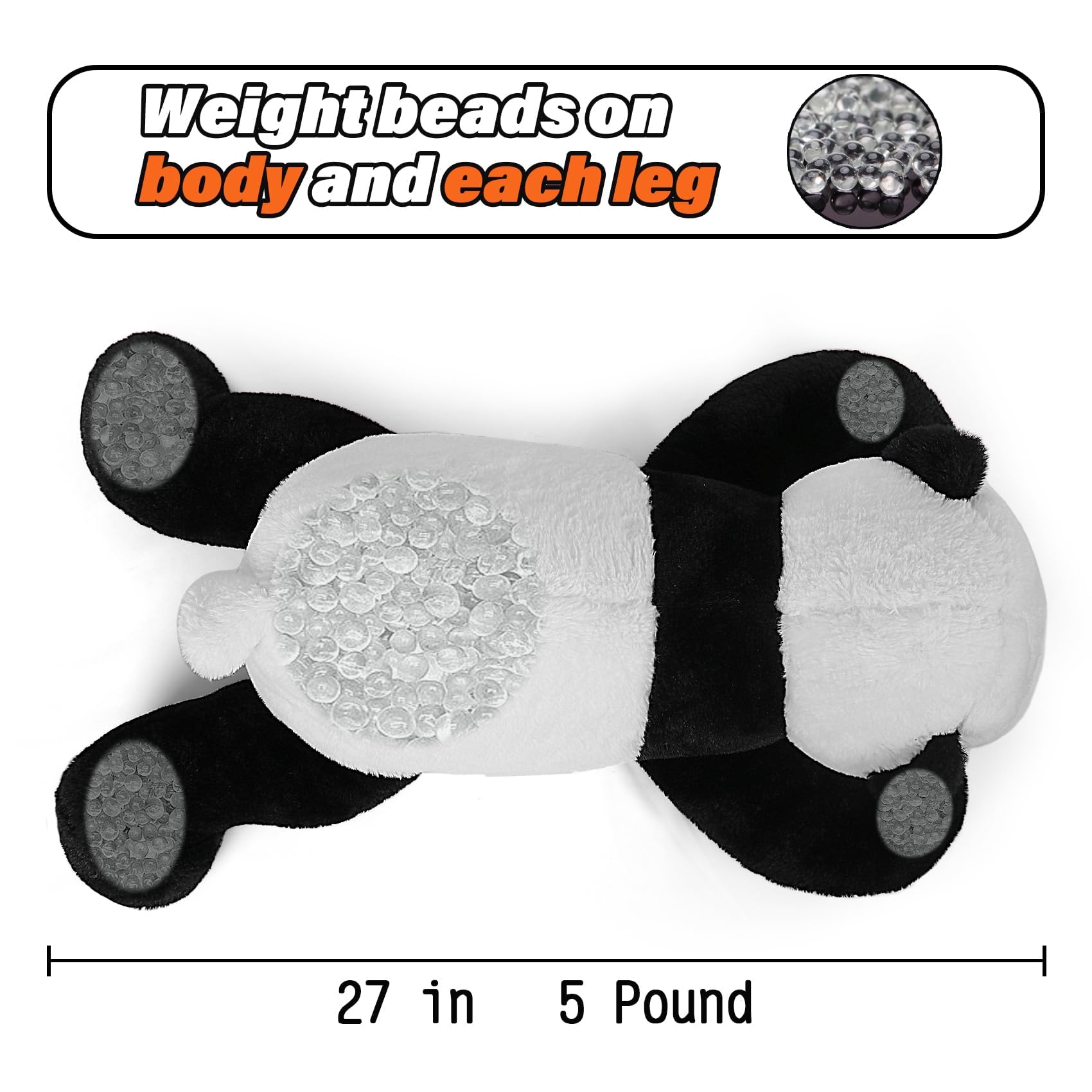 JellyMallow 5 lbs 27" Weighted Stuffed Animals Panda Plushie, Cute Panda Weighted Plush Pillow Giant Stuffed Animals for Kids Adults