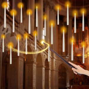 20pack christmas decorations-flameless floating candles with magic wand remote, flickering flameless taper candles, dripless led handheld candles home decorations for festive wedding halloween