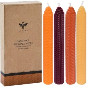 deybby 8" hand-rolled beeswax taper candles 4 pack cone top,pure natural honeycomb bee wax candle,4hour burn time(yellow orange brown fall)