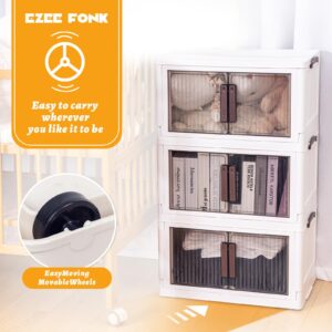 Ezeefonk 45Qt 3 Pack Stackable Foldable Plastic Storage Bins with Lids and Wheels, Plastic Storage Bins Organizer Versatile Organizers for Home and Office, Perfect for Bedroom, Living Room, Kitchen.