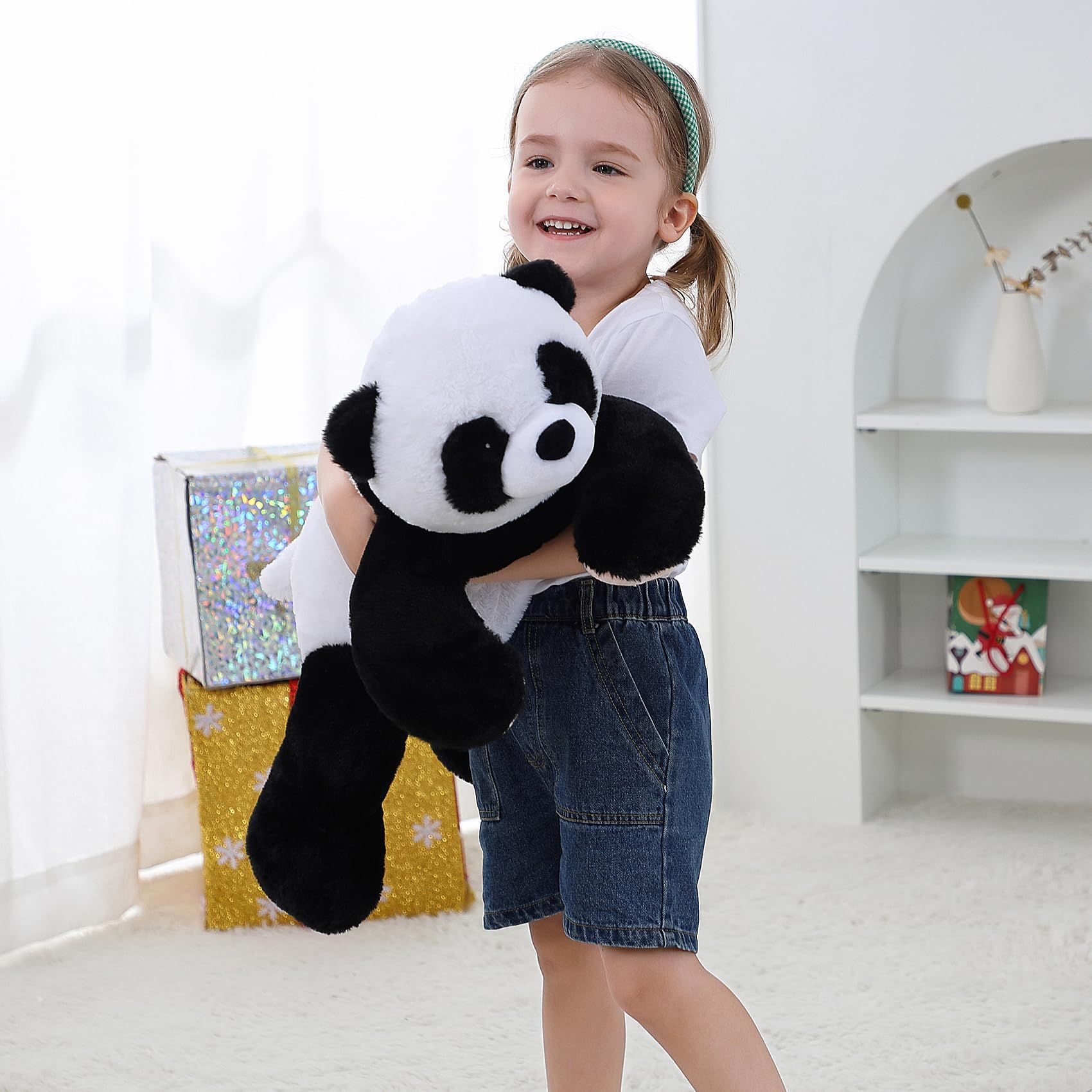 JellyMallow 5 lbs 27" Weighted Stuffed Animals Panda Plushie, Cute Panda Weighted Plush Pillow Giant Stuffed Animals for Kids Adults