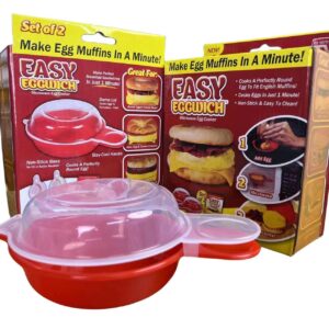 JCFUHONG Microwave Egg Cooker Set - Quick 1-Minute Egg Hamburg Omelet Maker Red & Clear Steam Release Vent Dishwasher Safe Kitchen Cooking Tool.