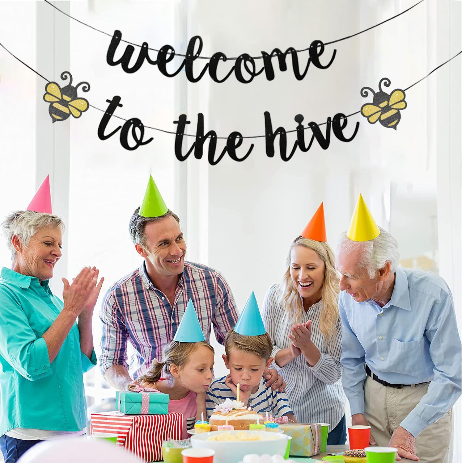 JENSENLIN Welcome to The Hive Banner,Bumble bee Baby Shower or Gender Reveal Party Décor,Bumble Bee Themed Birthday Bride Shower Engagement Party Photo Props.