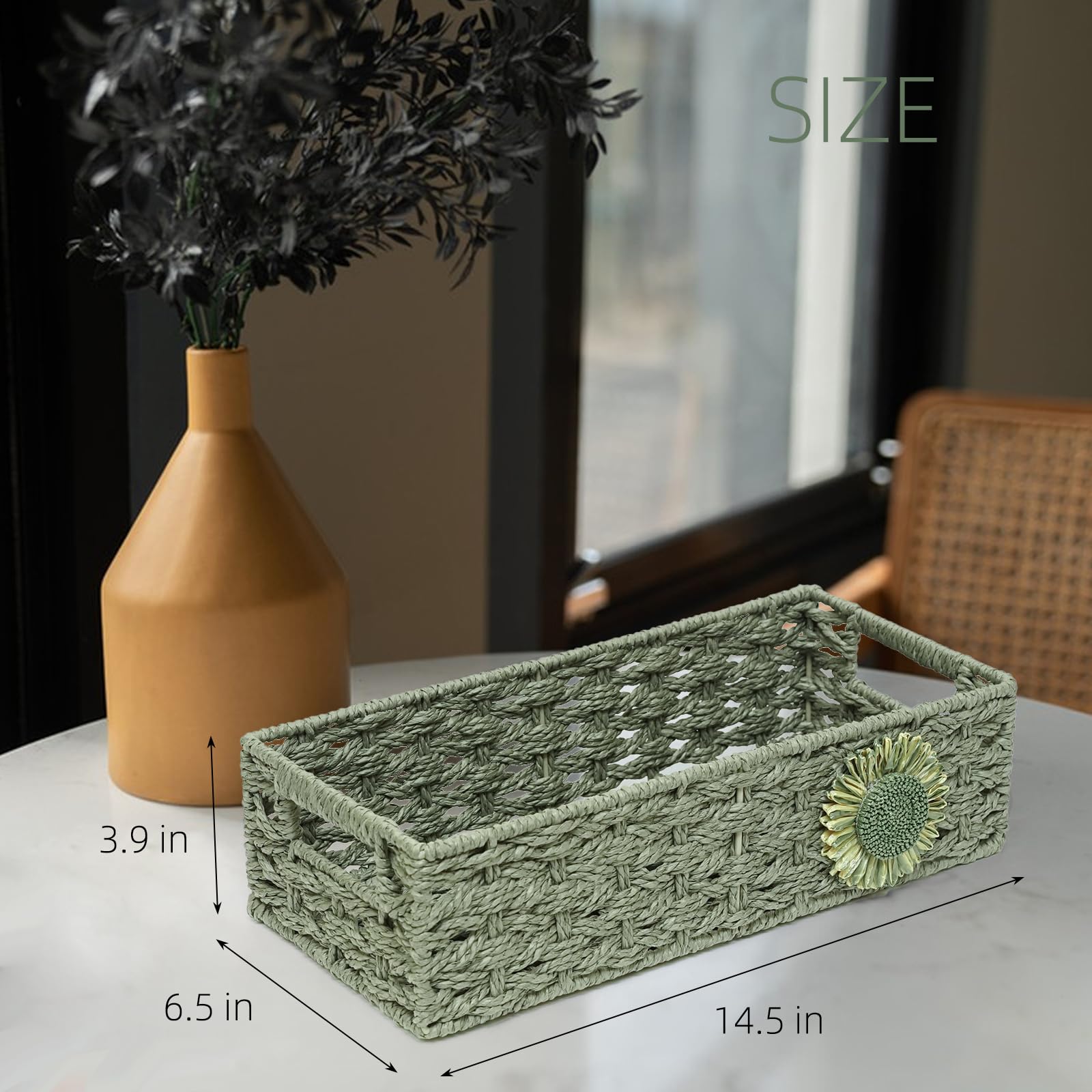 DUOER Toilet Paper Basket for Tank Top Bathroom Baskets for Organizing Bathroom Tray for Counter Storage Basket for Bathroom Organizer-Green