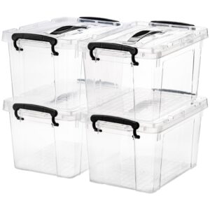 nicunom 4 pack 6 quart clear storage latch box, plastic storage bins with lids, latching box with handle, stackable storage containers for organizing