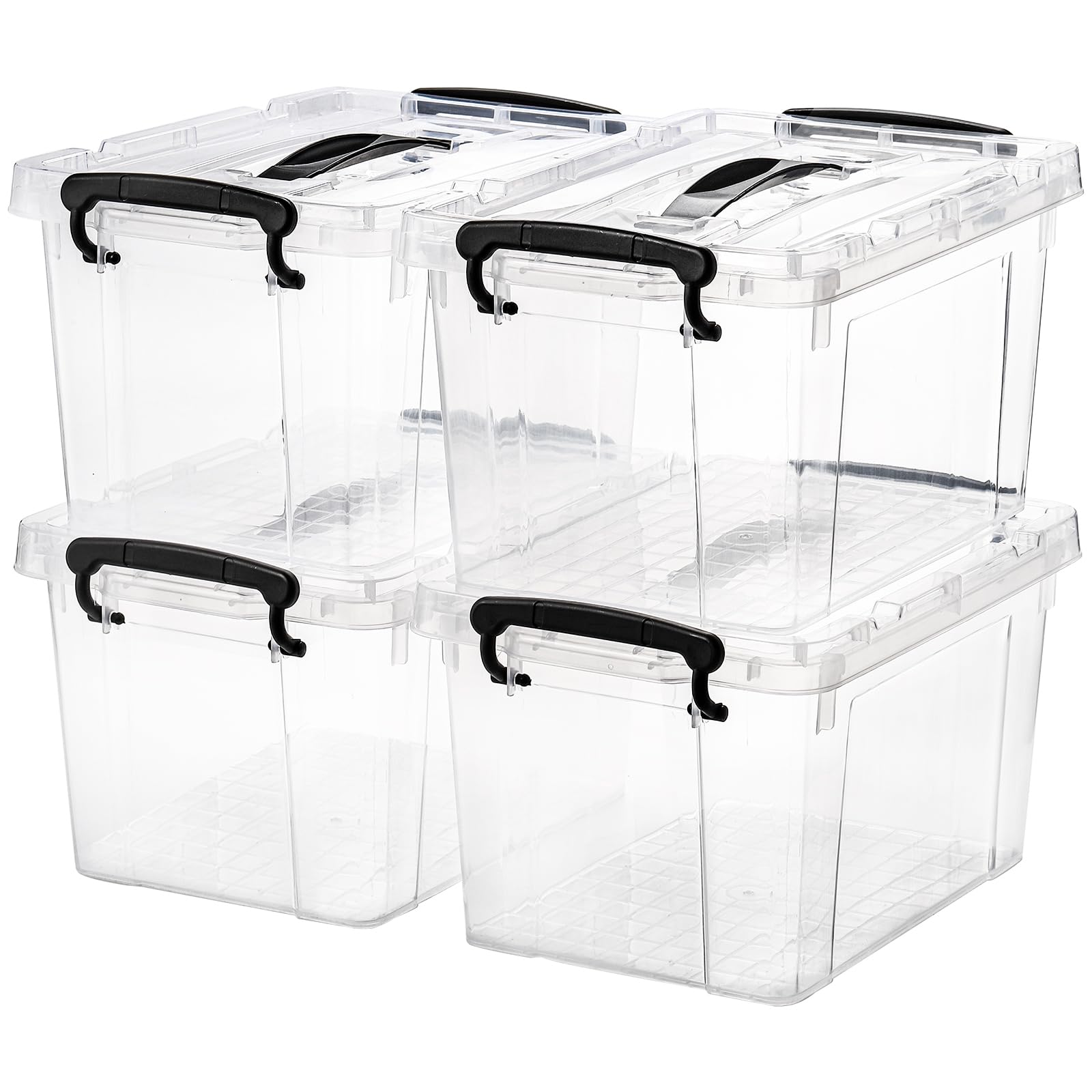 Nicunom 4 Pack 6 Quart Clear Storage Latch Box, Plastic Storage Bins with Lids, Latching Box with Handle, Stackable Storage Containers for Organizing