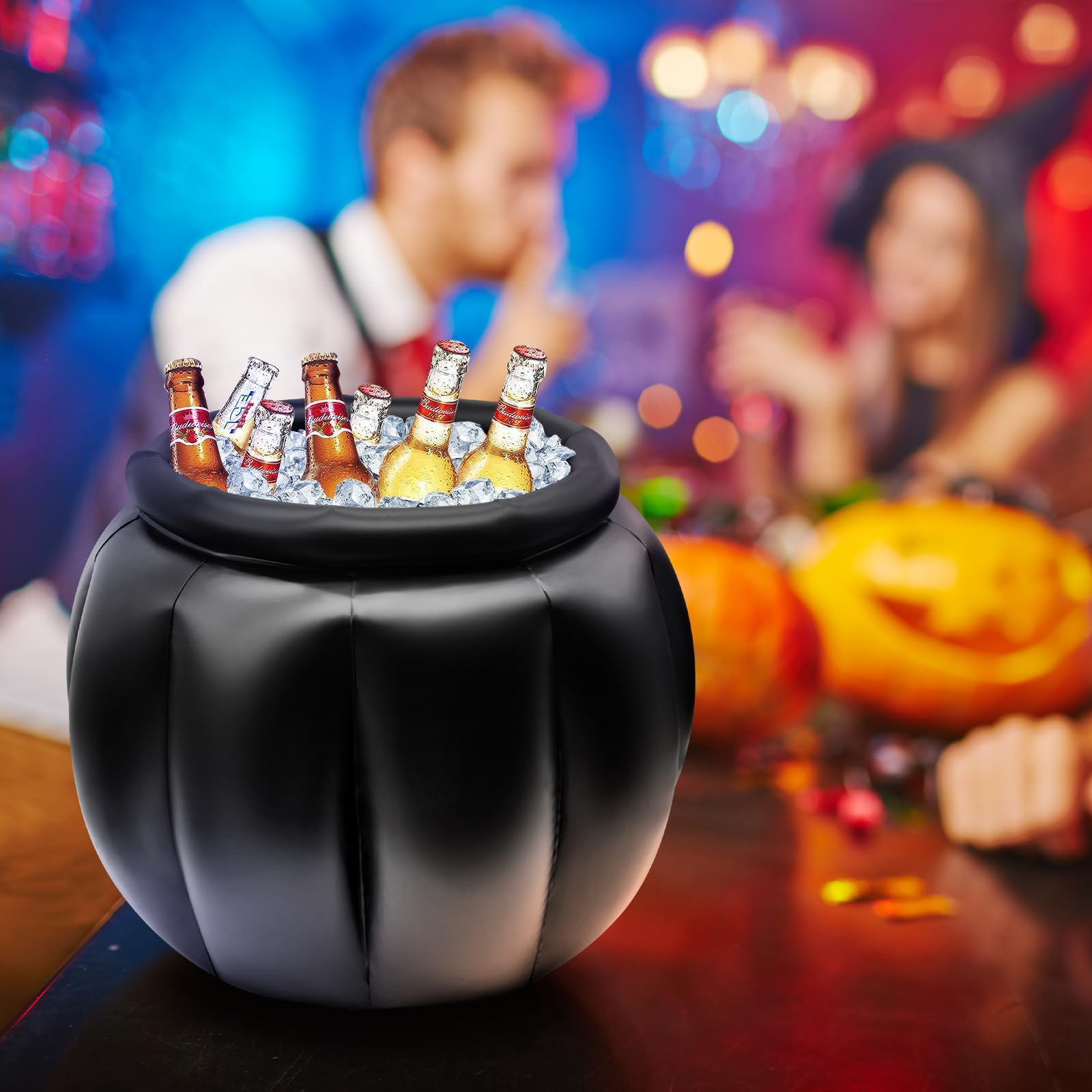 SpinLaLa 22 x 18 Inches Giant Black Inflatable Cauldron Kettle Halloween Cooler, Large Drink Holder for Parties