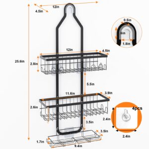 Fixwal Shower Caddy Hanging Over Shower Head, Height Adjustable Bathroom Black Rustproof Shower Organizer Hanging Shelf Storage with 2 Soap Holders, Hooks for Towels, Sponge, Razor