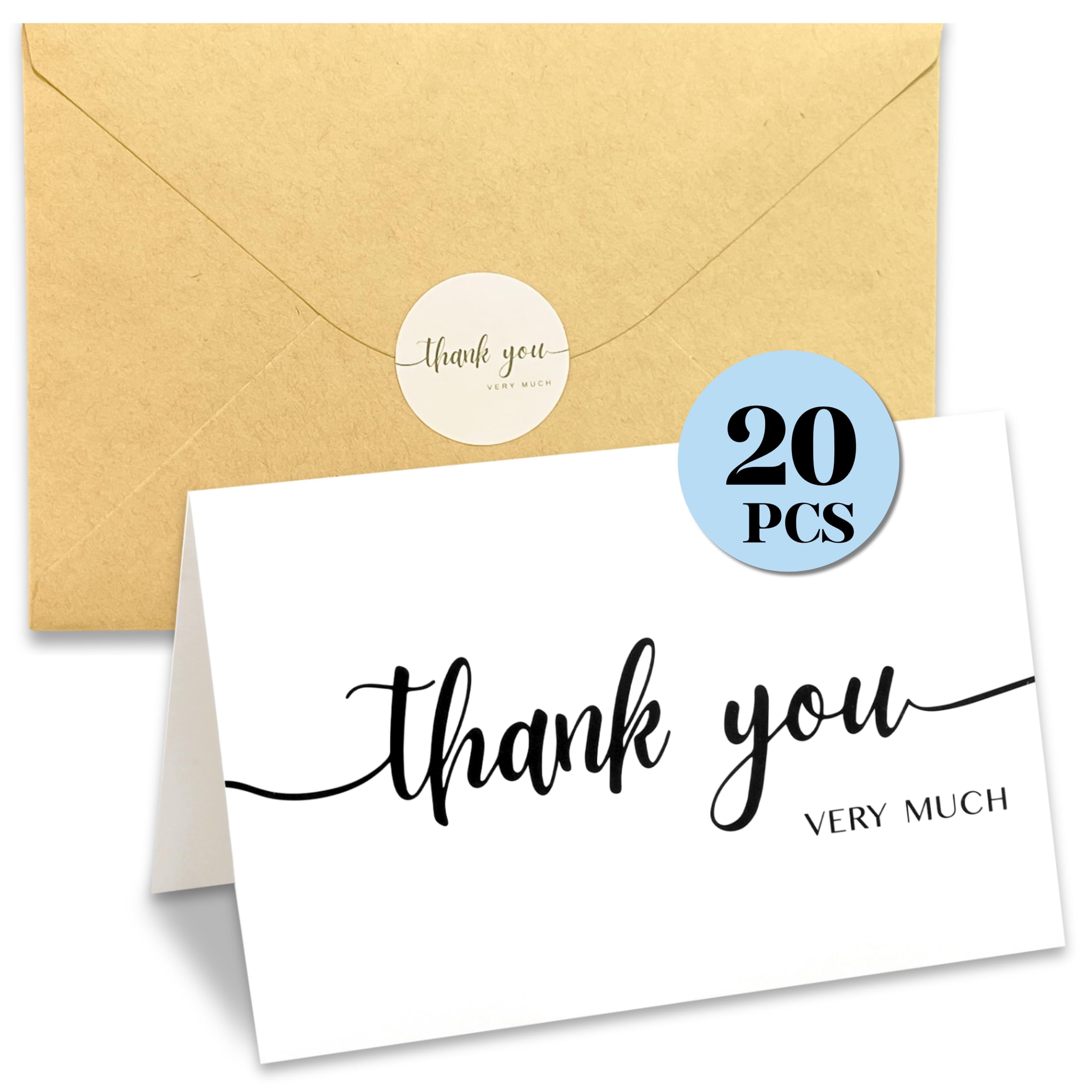 EBEGEE 20 Pack Thank You Cards with Envelopes, Blank 4x6 Inch Thank You Card with Stickers, Premium Thank You Notes, Expressive Gratitude for Weddings, Baby Showers, and Small Business