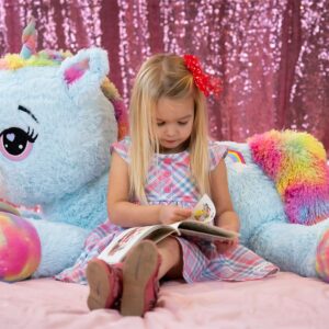 Muiteiur 43inch Large Unicorn Stuffed Animal, 5.4lbs Giant Unicorn Plush Hugging Pillow, Big Fat Blue Stuffed Unicorn Plush Toy Gift for Girls Boys