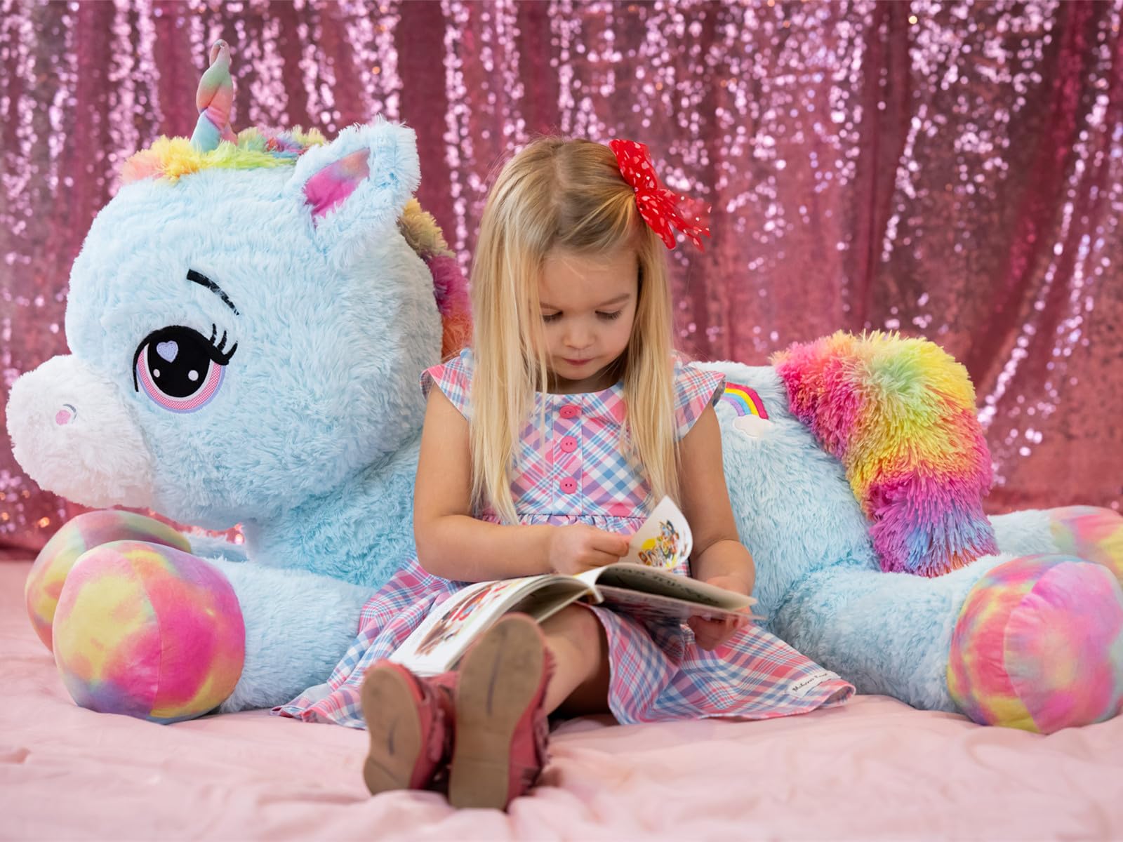 Muiteiur 43inch Large Unicorn Stuffed Animal, 5.4lbs Giant Unicorn Plush Hugging Pillow, Big Fat Blue Stuffed Unicorn Plush Toy Gift for Girls Boys