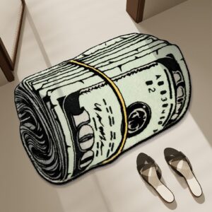 XIAOQIN Money Rug, 100 Dollar Bill Rug, 20x32 inch Money Creative Funky Rug, Fun Bath mat, Suitable for Bathroom, Bedroom, Living Room, Front Door, Home Decor Door Mat