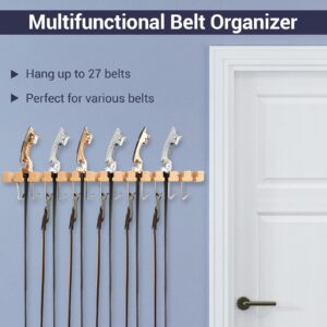 Belt Hanger Organizer for Closet, Ohuhu 2 in 1 Wall Mount Belt Rack for 27 Slots Storage and Organization, 360 Degree Rotating Belt Display Holder for Belt Tie Scarf Accessories