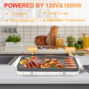 AEWHALE 2-in-1 Electric Griddle & Countertop Burner,2 Cooking Zone with Adjustable Temperature,1800W Electric Hot Plate with Removable Griddle Pan Non-stick