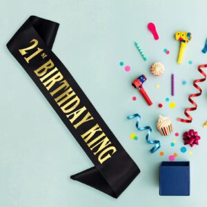 21st Birthday King Sash, Gold Foil Black Satin Birthday Sash for Men 21st Fabulous Birthday Party Gift Decorations Favors