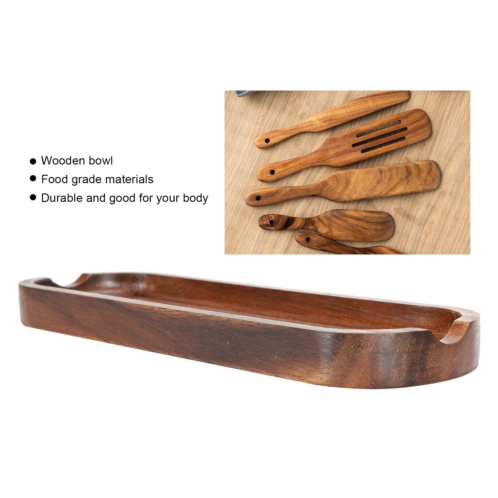 Spoon Rest for Kitchen Counter, Wood Spatula Shovel Storage Tray Cooking Utensils Holder Base for Ladle Spatula Spoons Tongs, 10.2x3.3x0.8in