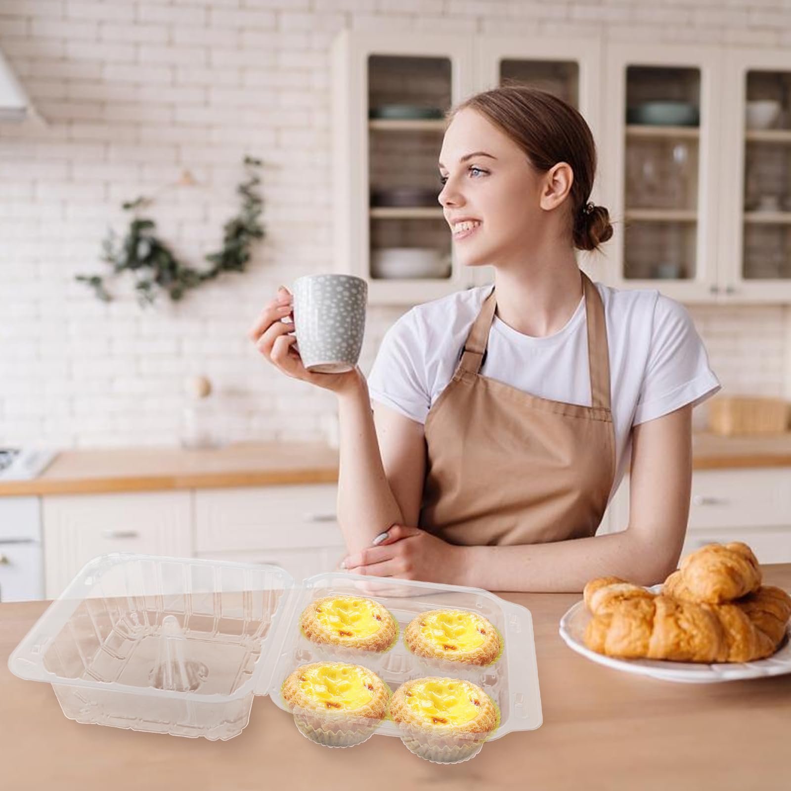 GothaBach 40 Pack 4-Compartment Clear Plastic Cupcake Boxes, 4-Cavity Cupcake Holders, Clear Cupcake Containers