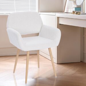 HomVent Faux Fur Home Desk Chair No Wheel Furry Makeup Vanity Chair Girls Desk Chair with Wood-Like Metal Legs Comfy Cute Leisure Arm Chair for Bedroom Living Room