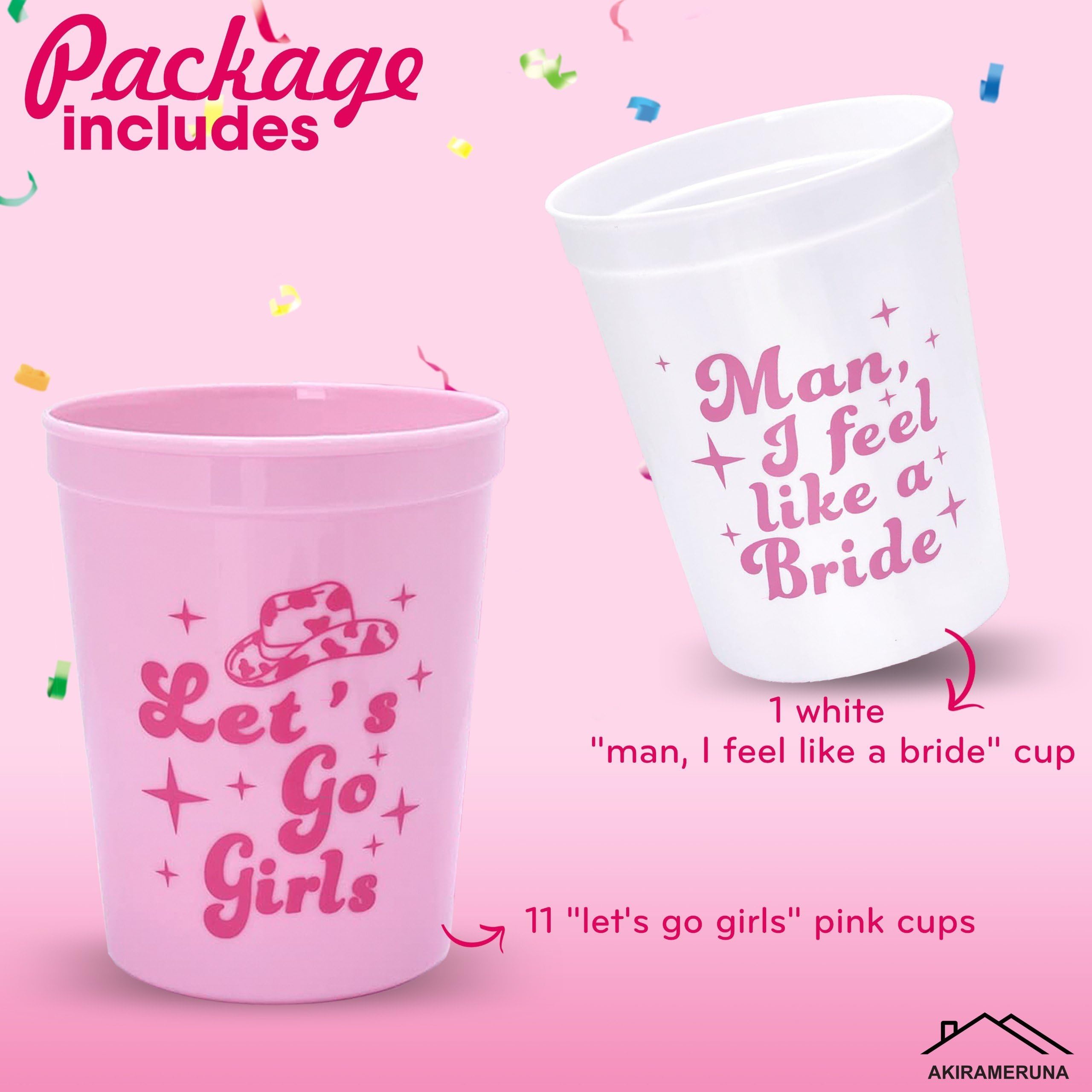 AKIRAMERUNA Bachelorette Party Cups 12 Pack Let's Go Girls Reusable Bachelorette Party Plastic Cups, Bridal Shower Party Supplies Wedding Engagement Party Supplies Favors Decorations 16oz