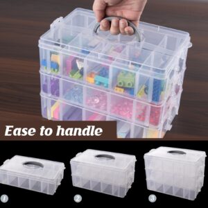 Anstore Storage Box with Compartments, Reinforced 3-Tier Clear Plastic Craft Storage Box with Lids, Practical Sorting Box for Crafts, Jewelry, Toy building blocks(Medium)